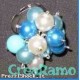 Anello perle in vetro smaltato azzurro-bianco